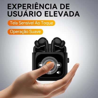 AURAFIT Ai Fones sem fio Acústica Concha & Bluetooth 5.3, 4 Mic ENC, 36h + Tela TFT 2,01" HD, ANC, Trad IA + APP, 512MB