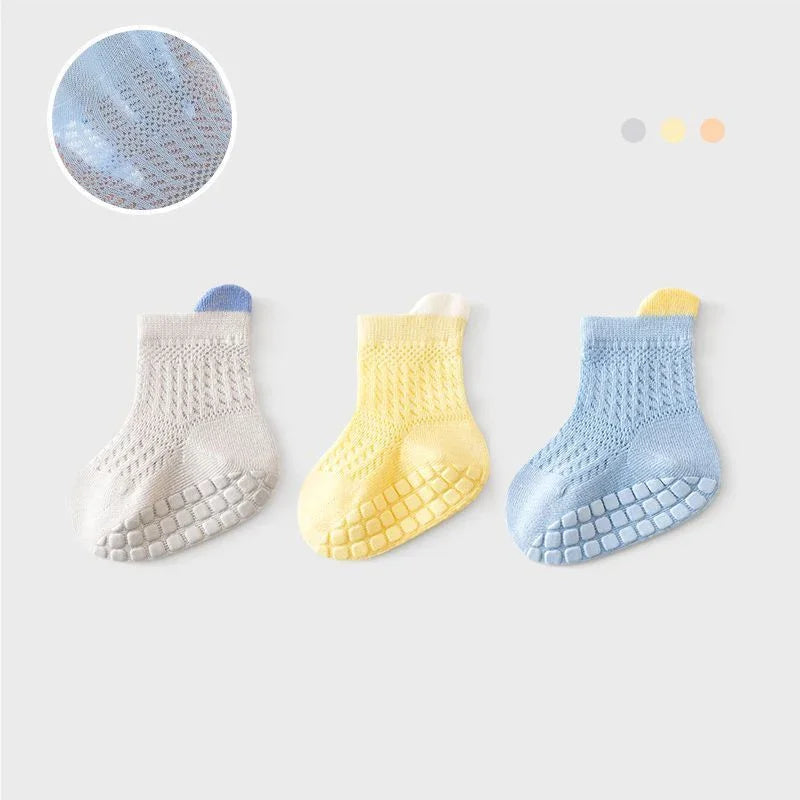 3 Pairs/lot RAISE 6 Colored Non-slip Baby Girl Sock Breathable Thin Infant Girl Cotton Socks Kids Mesh Socks Children's Sock Kit