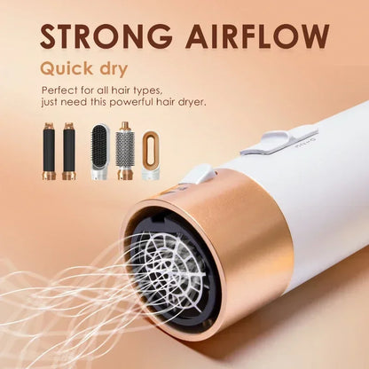 Kit 5 em 1 Secador e Pente Térmico Profissional — Prancha, Cachos e Styling
