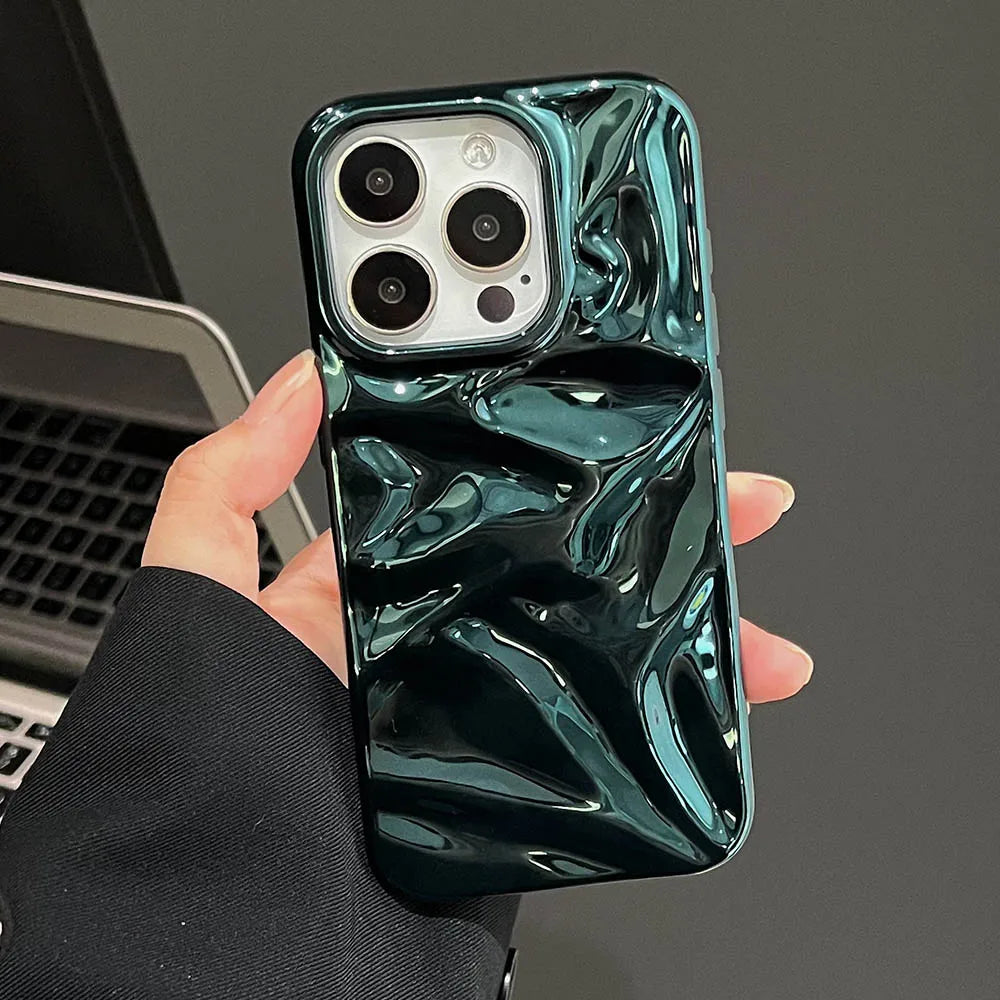 Luxury Electroplate Silvery 3D Wrinkle Phone Case For iphone 17 16 15 14 13 11 12 Pro Max 17Air Purple Water Ripple Soft Cover