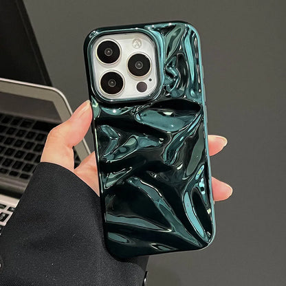 Luxury Electroplate Silvery 3D Wrinkle Phone Case For iphone 17 16 15 14 13 11 12 Pro Max 17Air Purple Water Ripple Soft Cover