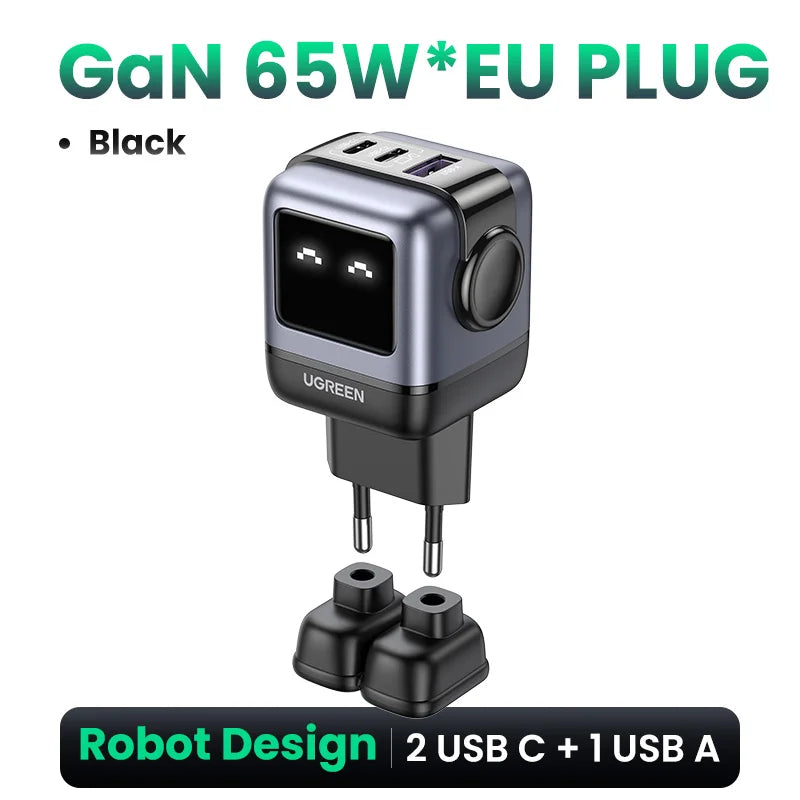 Carregador UGREEN 65W GaN Design Uno Robot — PD 3.0 | iPhone 17, MacBook e Xiaomi