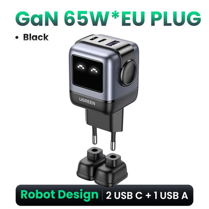 Carregador UGREEN 65W GaN Design Uno Robot — PD 3.0 | iPhone 17, MacBook e Xiaomi