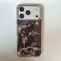 Elegant Brown with White Floral Pattern Stylish Case for iPhone 17 16 15 14 17ProMax 13 Electroplated Drop Glue Shockproof Cover
