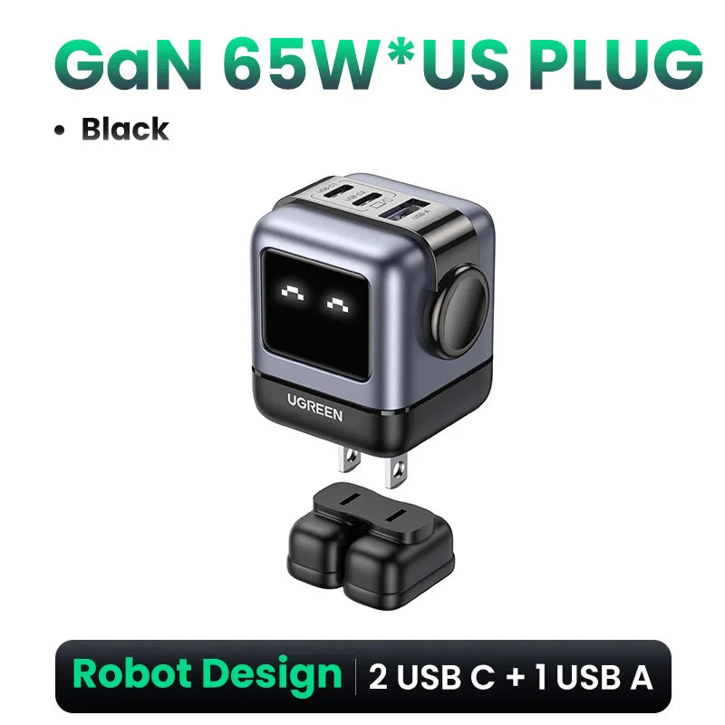 Carregador UGREEN 65W GaN Design Uno Robot — PD 3.0 | iPhone 17, MacBook e Xiaomi