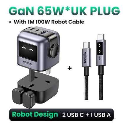Carregador UGREEN 65W GaN Design Uno Robot — PD 3.0 | iPhone 17, MacBook e Xiaomi