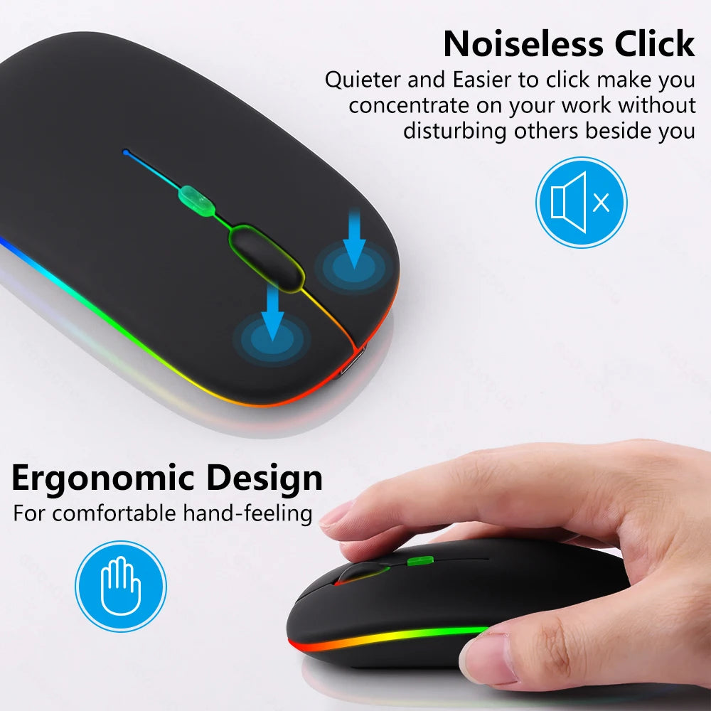 Mouse Sem Fio Recarregável Bettdow — Bluetooth + 2.4G, RGB, 1600DPI