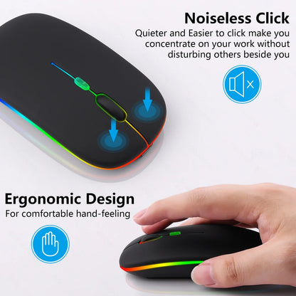 Mouse Sem Fio Recarregável Bettdow — Bluetooth + 2.4G, RGB, 1600DPI