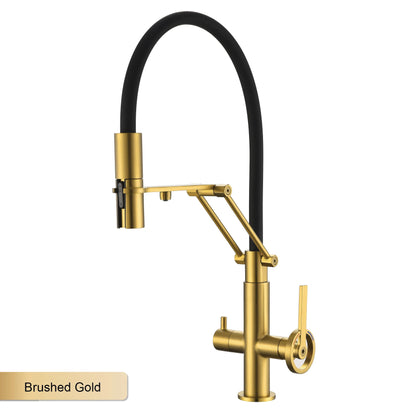Torneira de Cozinha Industrial Bronze Escovado Ouro Rosé — Filtro Separado | Água Quente e Fria