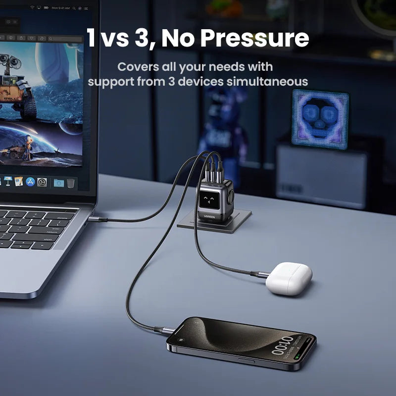 Carregador UGREEN 65W GaN Design Uno Robot — PD 3.0 | iPhone 17, MacBook e Xiaomi
