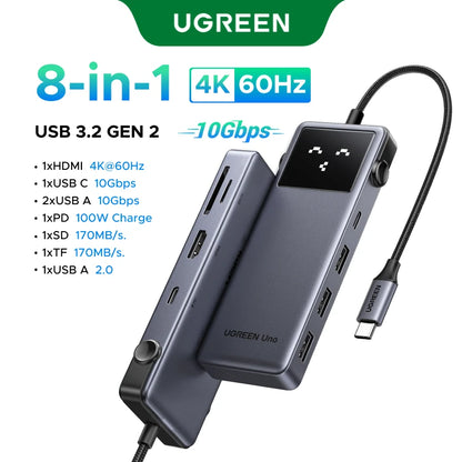 Hub USB-C UGREEN Uno 6 em 1 — 4K60Hz, PD 100W, USB 3.2 10Gbps, para MacBook e Notebook