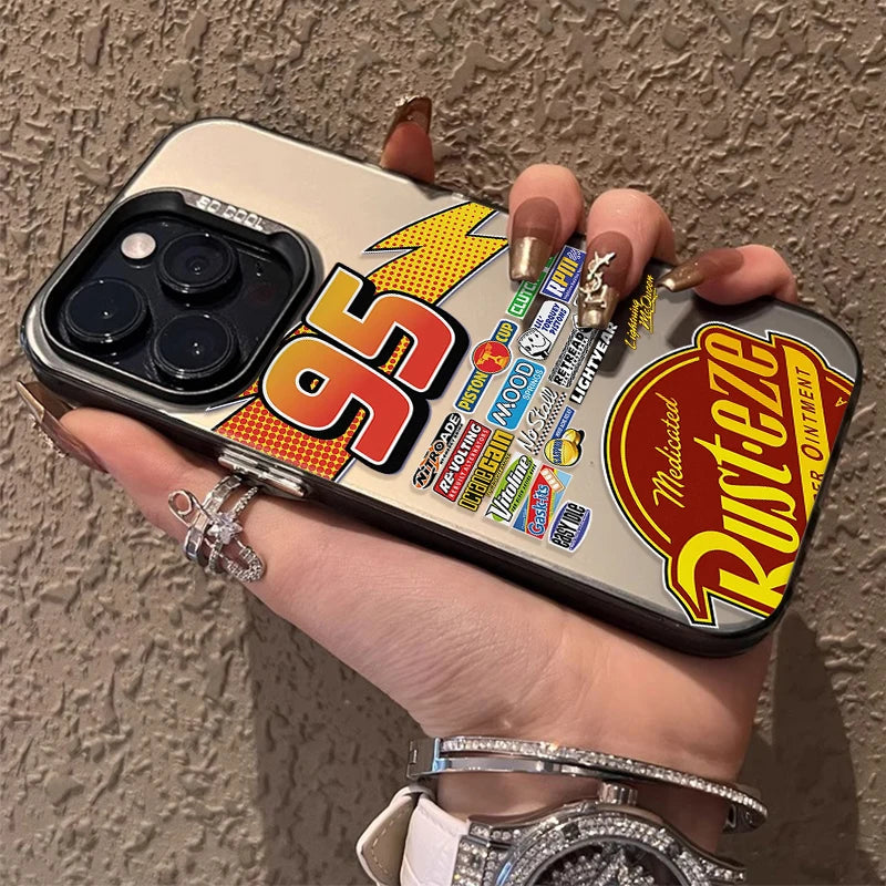Lightning McQueen 95 Cars Plating Phone Case for iPhone 17 16 15 14 13 12 11 Pro Max Plus 17 Air 16E X XR XS Max Back Cover