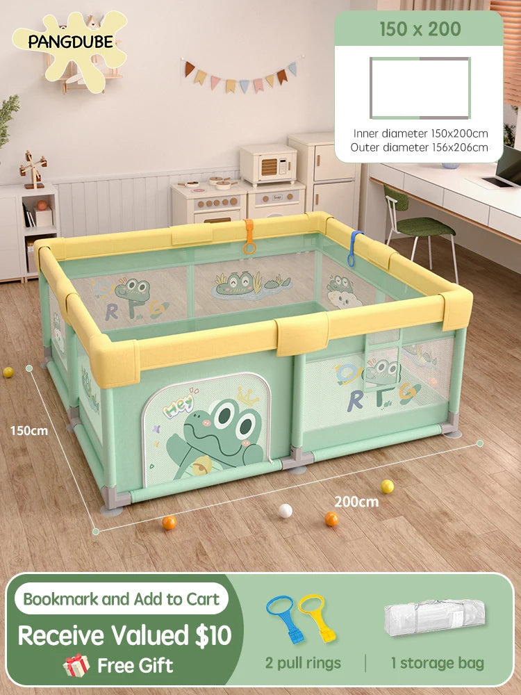PANGDUBE Baby Playpen Cute Indoor Play Yard Large Kid Playpen with Storage Bag Safety Activity Fence for Toddlers Playground