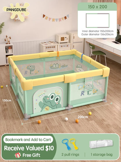 PANGDUBE Baby Playpen Cute Indoor Play Yard Large Kid Playpen with Storage Bag Safety Activity Fence for Toddlers Playground