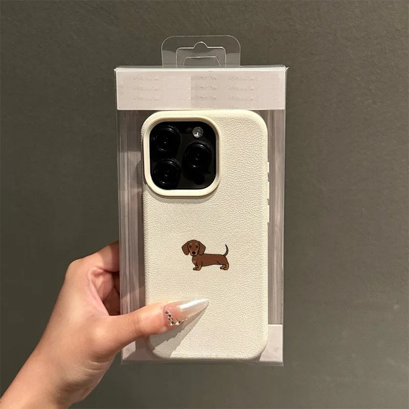 Phone Case For iPhone 11 12 13 14 15 16 17 Pro Max 16E 16 Plus 17 Air Minimalist Brown Dachshund Pattern Soft TPU Cover Funda