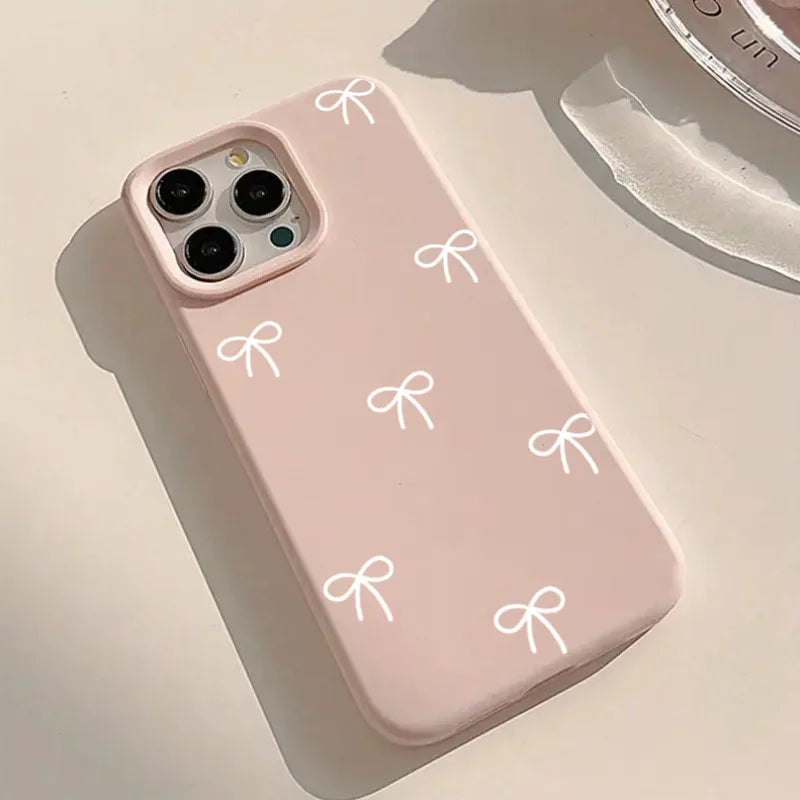 White And Pink Bow Love Heart Print Phone Case For iPhone 17 16 15 Pro Max 14 13 12 11 16 15 Plus 17 Air Shockproof Bumper Cover