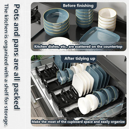 Kitchen Cabinet Dish Storage Rack Drawer  Built-in Dish Drain Rack Plate Divider Storage Rack  Kitchen Accessories Organizer