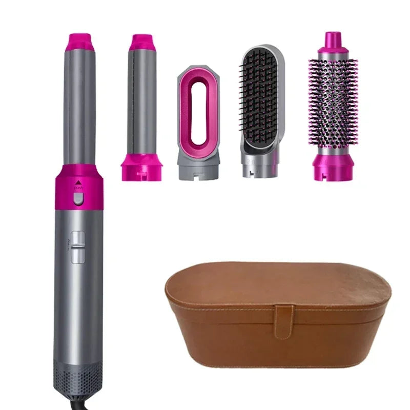 Kit 5 em 1 Secador e Pente Térmico Profissional — Prancha, Cachos e Styling
