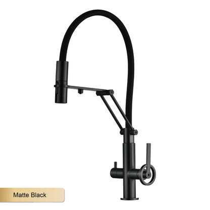 Torneira de Cozinha Industrial Bronze Escovado Ouro Rosé — Filtro Separado | Água Quente e Fria
