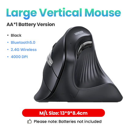 Mouse Vertical Sem Fio UGREEN — Bluetooth 5.0 + 2.4G, Recarregável, 4000DPI, Ergonômico