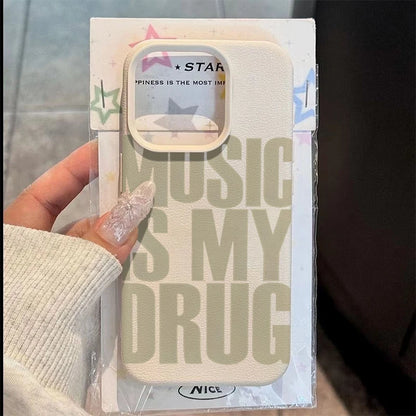 For iPhone 17 Pro Max 16 15 14 13 12 11 XS X XR 7 8 16 Plus 17 Air Phone Case MUSIC IS MY DRUG Pattern Lychee Texture Soft Cover