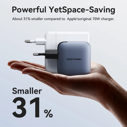 Carregador Vention 70W GaN USB-C QC 3.0 — iPhone 17, iPad e MacBook Air