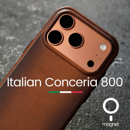 Capa de Couro Legítimo Artesanal para iPhone 15, 16 e 17 Pro Max — Magnética | Luxo Retrô