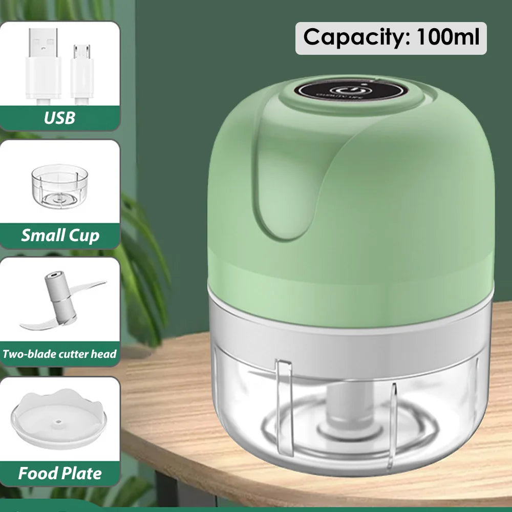Triturador Elétrico USB Mini 100/250ml — Processador de Alho, Legumes e Carne