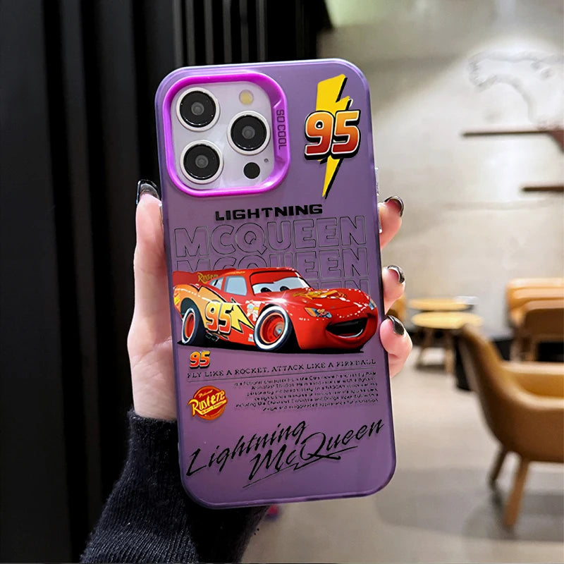 Lightning McQueen and Sally Plating Phone Case for iPhone 17 16 15 14 13 12 11 Pro Max Plus 17 Air 16E X XR XS Max Back Cover