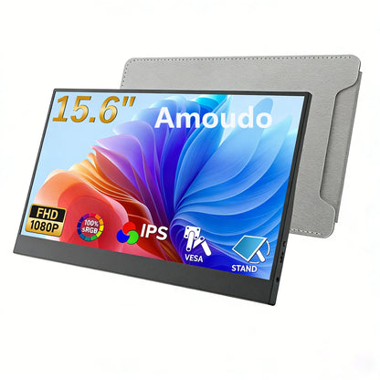 Monitor Portátil Amoudo 15,6" Full HD — IPS 1080P, USB-C, Mini HDMI, Suporte VESA