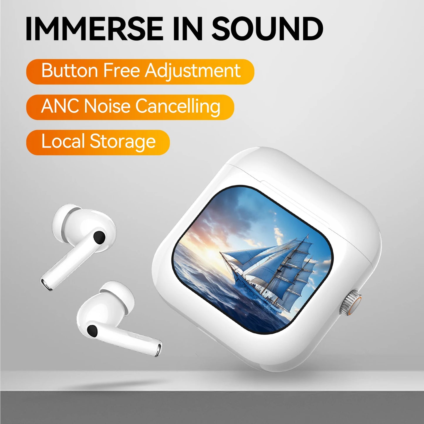 AURAFIT Ai Fones sem fio Acústica Concha & Bluetooth 5.3, 4 Mic ENC, 36h + Tela TFT 2,01" HD, ANC, Trad IA + APP, 512MB