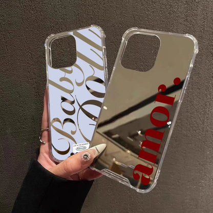 Blue Silver Plated Mirror English Phone Case For iPhone 17 16 Pro Max 15 14 13 12 11 Pro XS X XR 7 8 Plus Shockproof Soft Cover