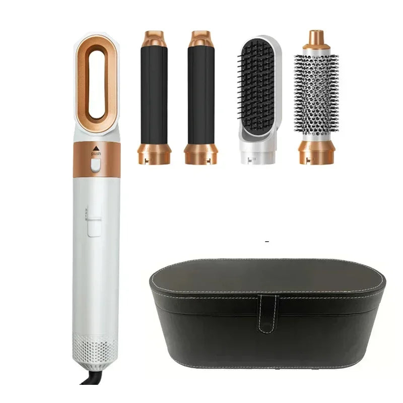 Kit 5 em 1 Secador e Pente Térmico Profissional — Prancha, Cachos e Styling