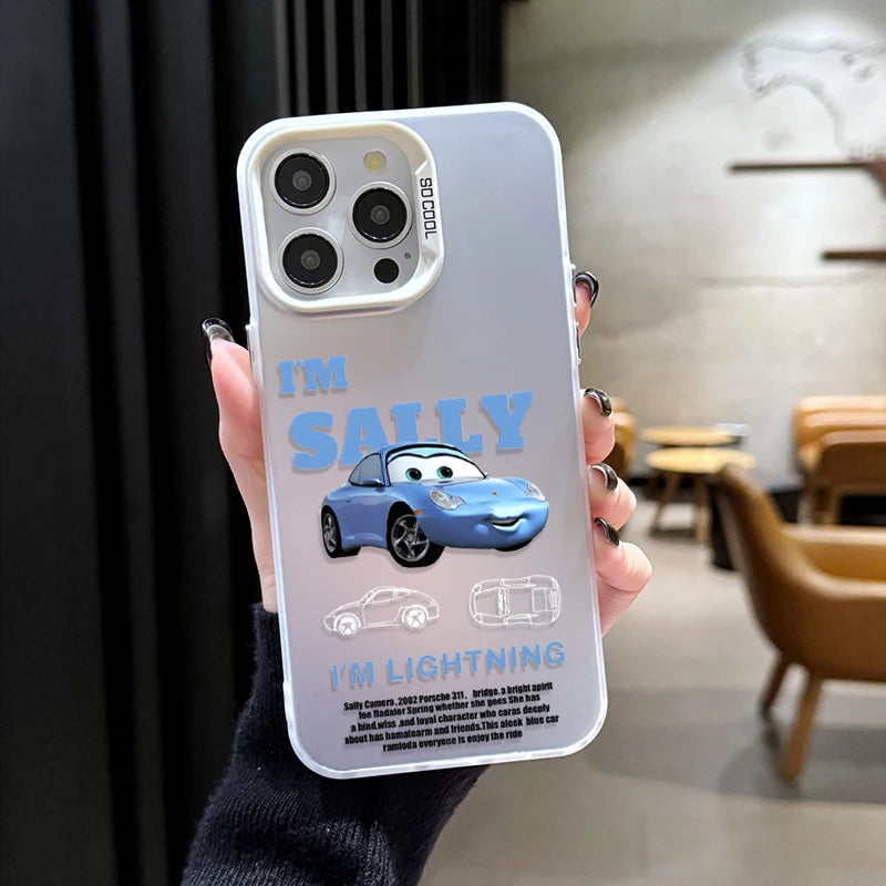 Lightning McQueen and Sally Plating Phone Case for iPhone 17 16 15 14 13 12 11 Pro Max Plus 17 Air 16E X XR XS Max Back Cover