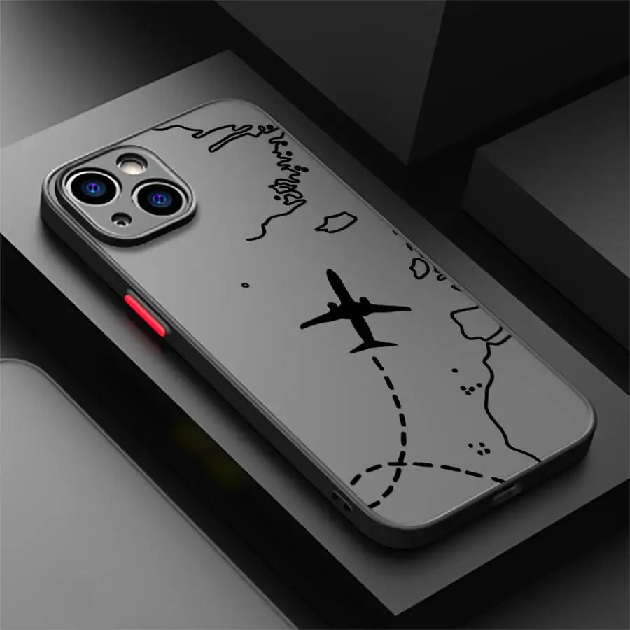 Line Airplane Topographic Back Phone Cover Case for iPhone 14 XS 7 8 15 Plus 13 Mini 16 Pro Max 12 17 Air 16e 11