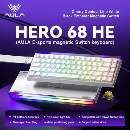Teclado Gamer AULA HERO 68HE — Switch Magnético, Rapid Trigger 8K, RGB, Wired