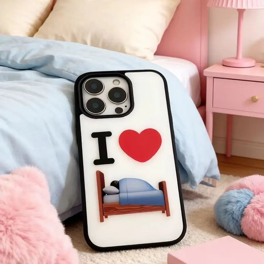 Anti-Fall Fashion Simple I Love Bed Phone Case For iPhone 17AIR 17 16 15 14 13 12 11 Pro Max 7 8 Plus Mini X XR XS MAX Y2K Cover