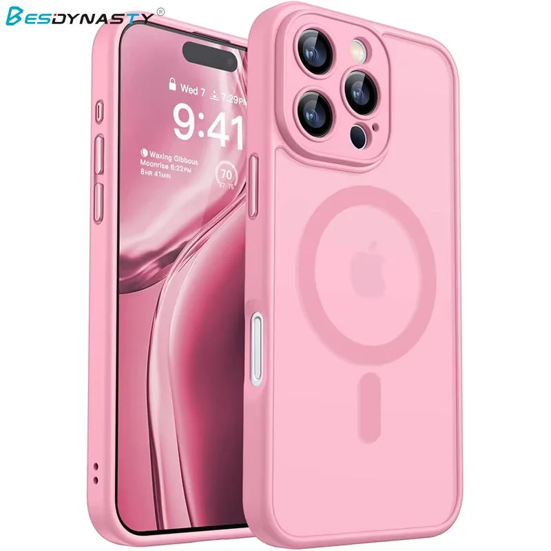 For Magsafe Magnetic Luxury Armor Shockproof Case For iPhone 17 16 15 14 13 Pro Max For Wireless Charge Matte Translucent Cover