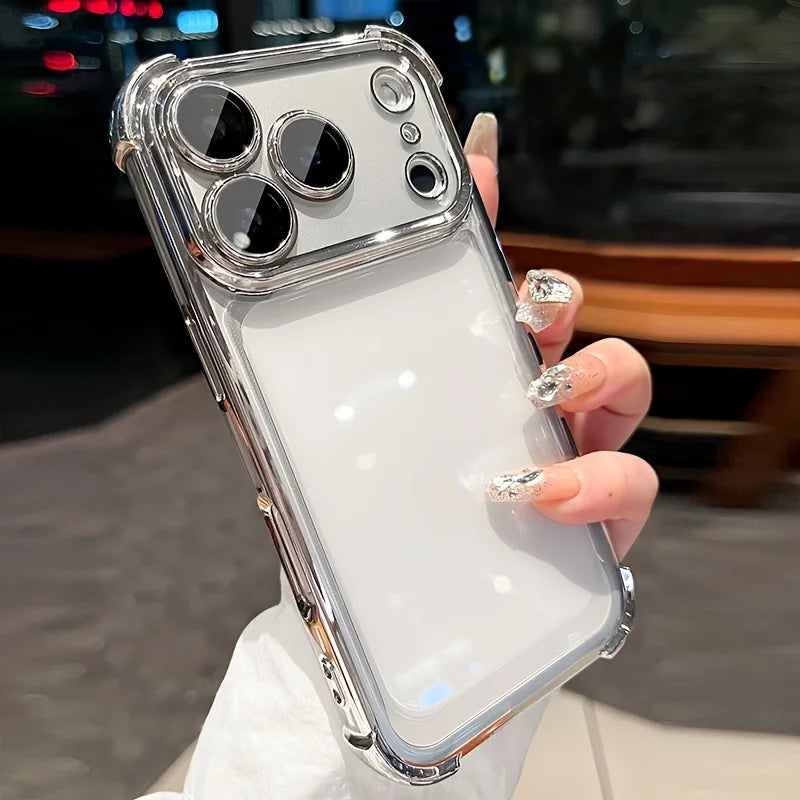 Capa Transparente com Galvanização Luxo para iPhone 11 ao 17 Pro Max — Protetor de Lente