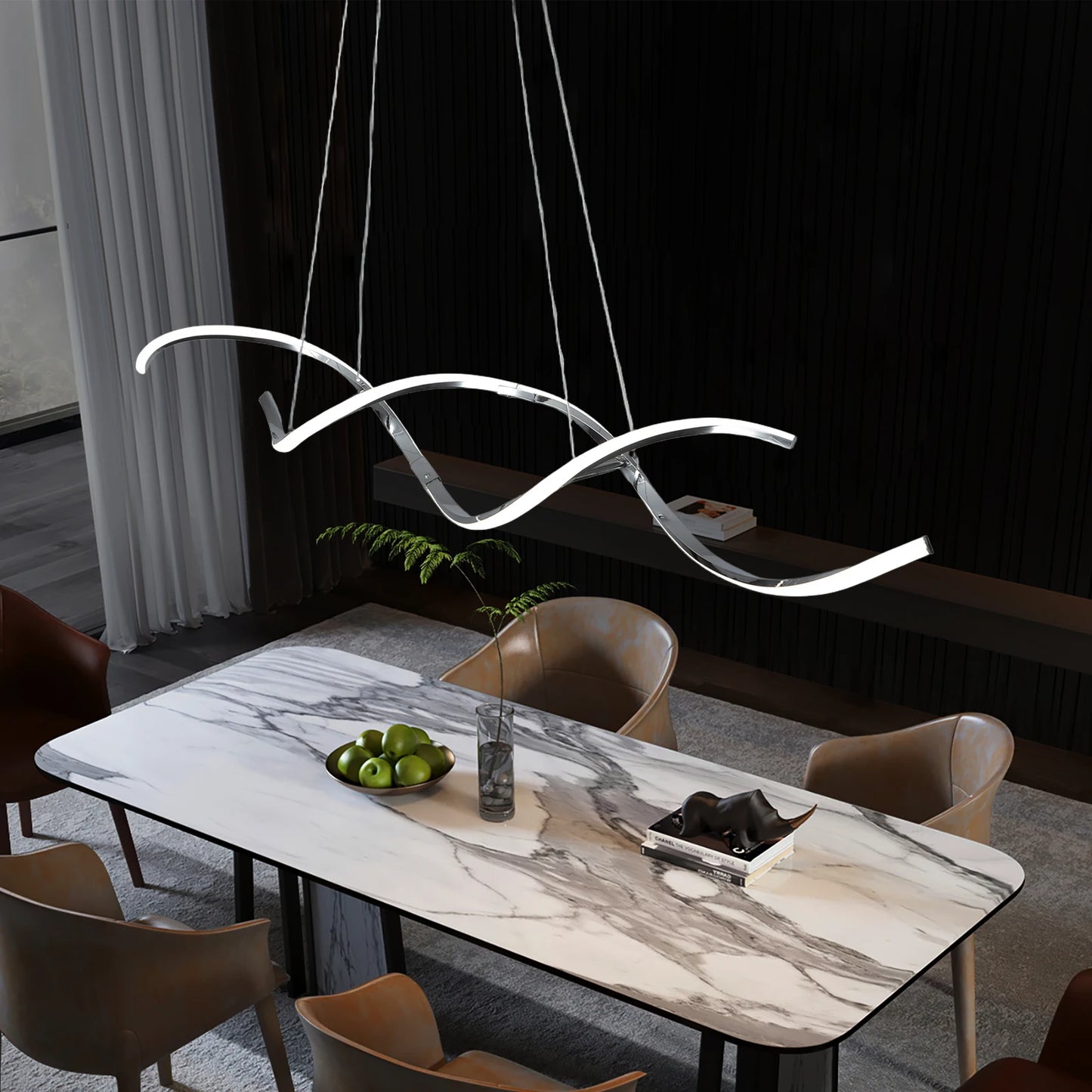 Pendente Linear Moderno para Sala de Jantar e Cozinha — Lustre Decorativo Longo