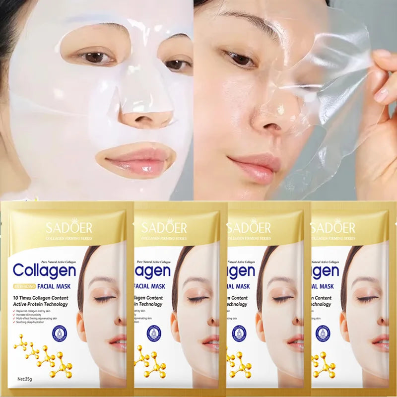 Máscara Facial de Colágeno Coreana 10 Unidades — Anti-Rugas, Firmeza e Hidratação