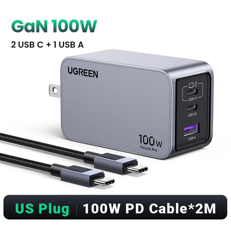 Carregador UGREEN 100W GaN — USB-C QC 4.0 | MacBook, iPhone 17 e Tablet