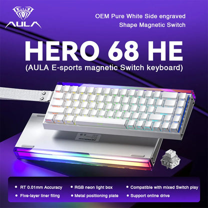 Teclado Gamer AULA HERO 68HE — Switch Magnético, Rapid Trigger 8K, RGB, Wired