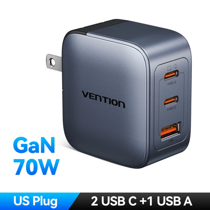 Carregador Vention 70W GaN USB-C QC 3.0 — iPhone 17, iPad e MacBook Air
