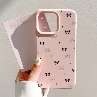 White And Pink Bow Love Heart Print Phone Case For iPhone 17 16 15 Pro Max 14 13 12 11 16 15 Plus 17 Air Shockproof Bumper Cover