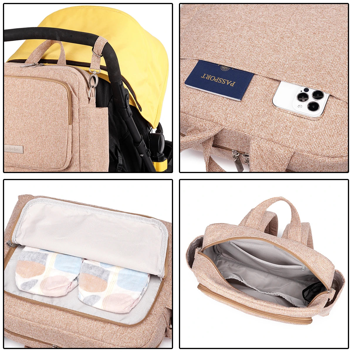 Soboba Women's Diaper Backpack Large Capacity with Stroller-Hanging Straps Portable Light Nappy Changing Bag for Babies