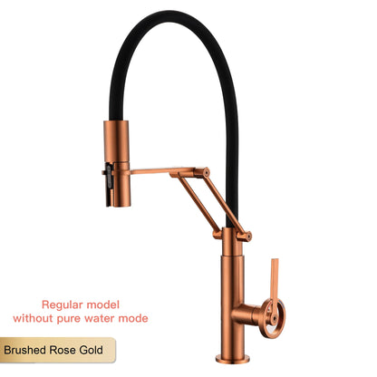 Torneira de Cozinha Industrial Bronze Escovado Ouro Rosé — Filtro Separado | Água Quente e Fria