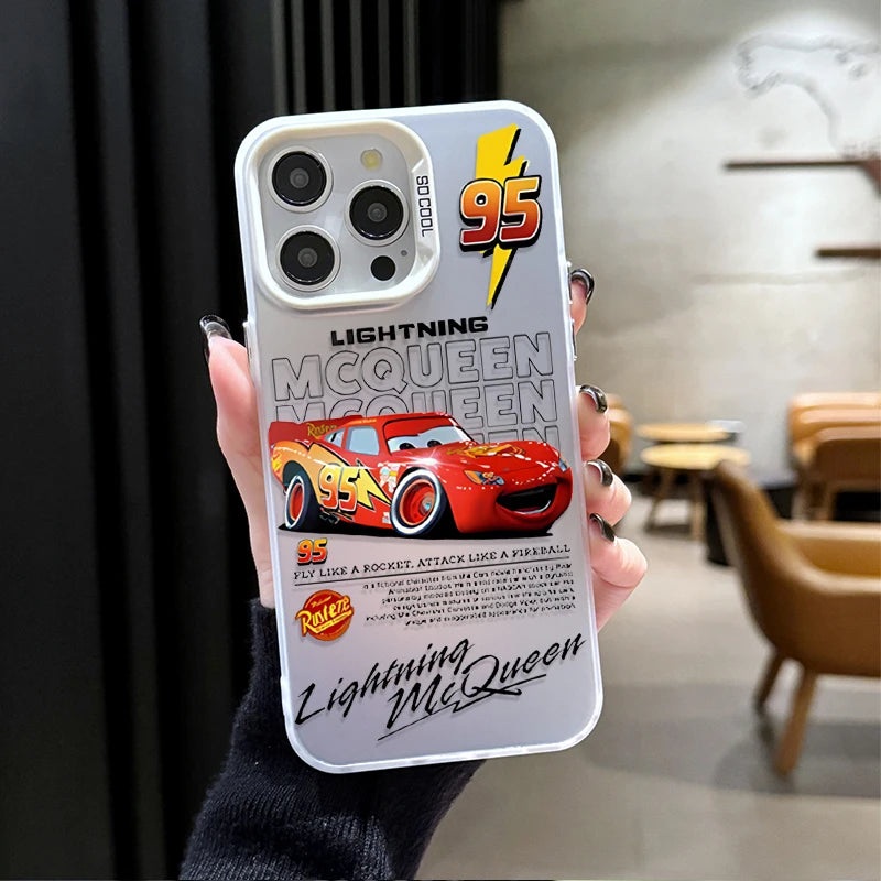 Lightning McQueen and Sally Plating Phone Case for iPhone 17 16 15 14 13 12 11 Pro Max Plus 17 Air 16E X XR XS Max Back Cover