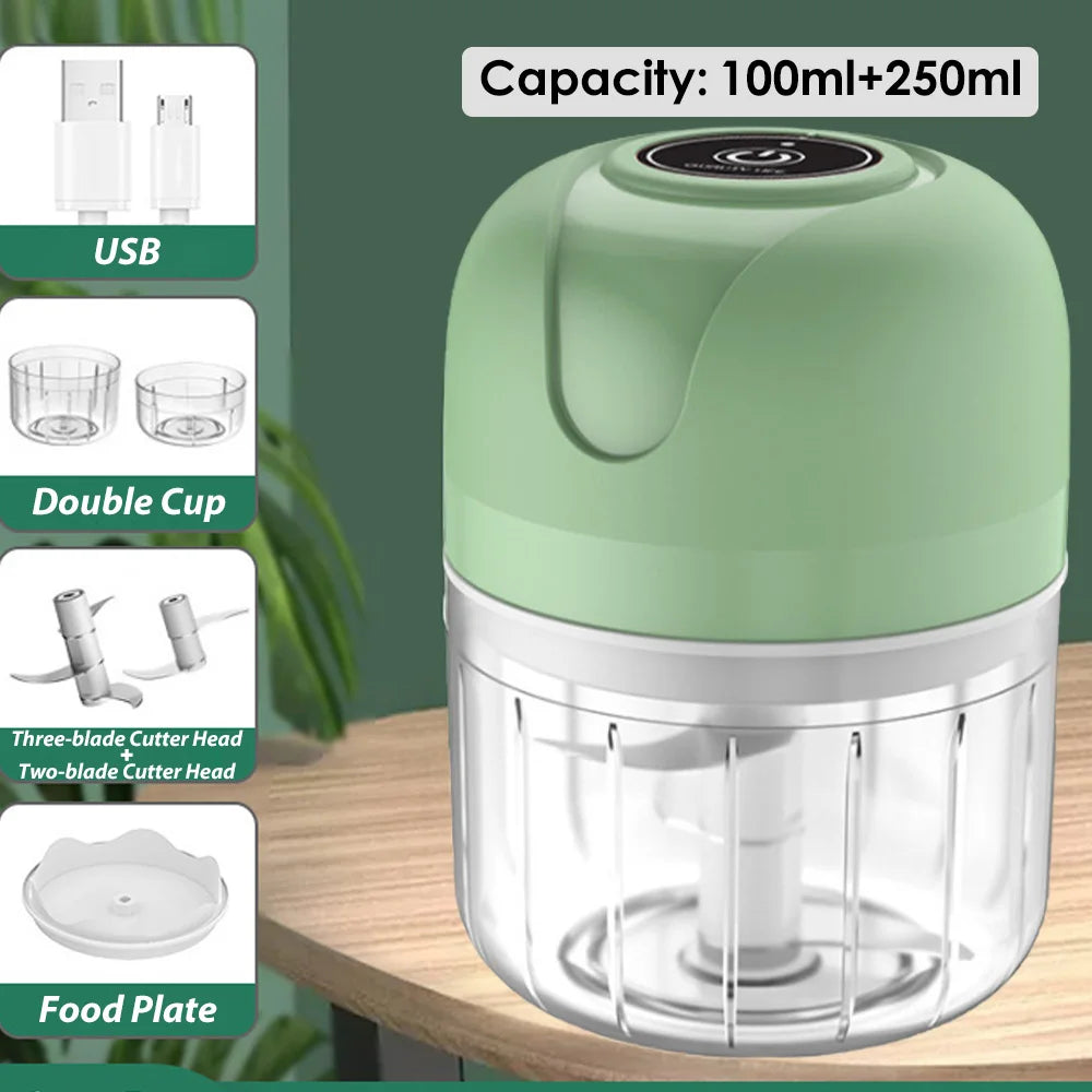 Triturador Elétrico USB Mini 100/250ml — Processador de Alho, Legumes e Carne
