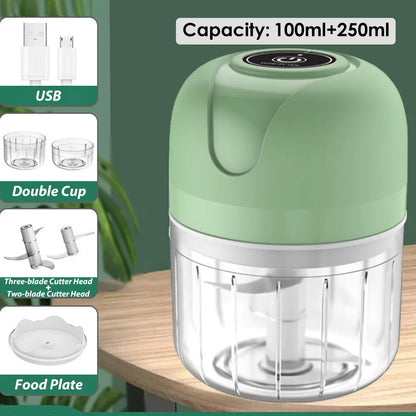 Triturador Elétrico USB Mini 100/250ml — Processador de Alho, Legumes e Carne